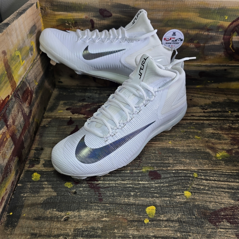 Men Nike Zoom Trout 3 White Silver Baseball Cleats size 10 new‎ 856503-100 Rare